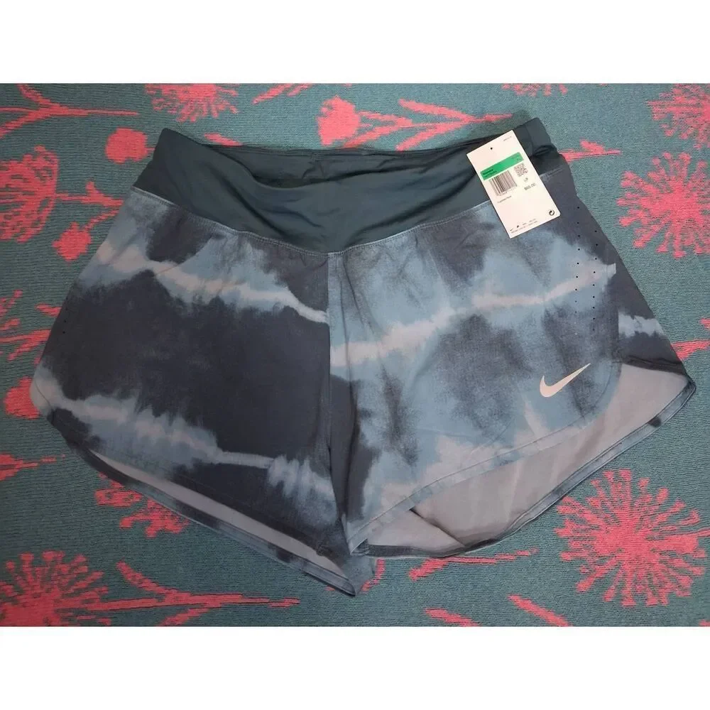 Nike dri fit womens xl running shorts gray blue lined gym fitness